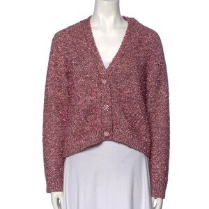 Ganni Pink Metallic Thread Cardigan Sweater (Women's XS)